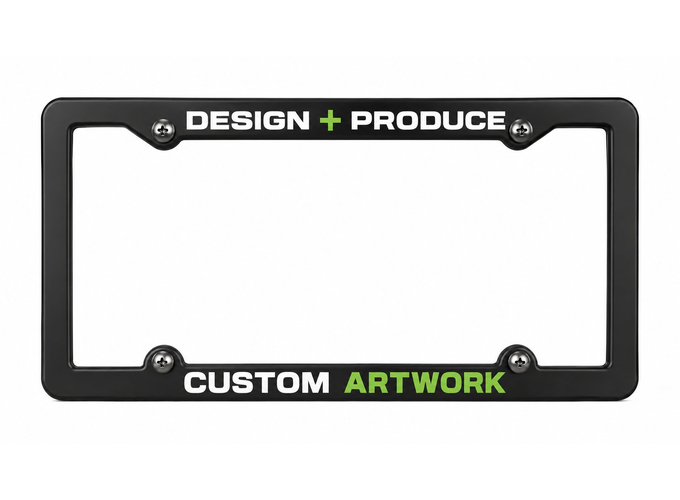 Custom artwork design and production for dealer license plates by Trosmo