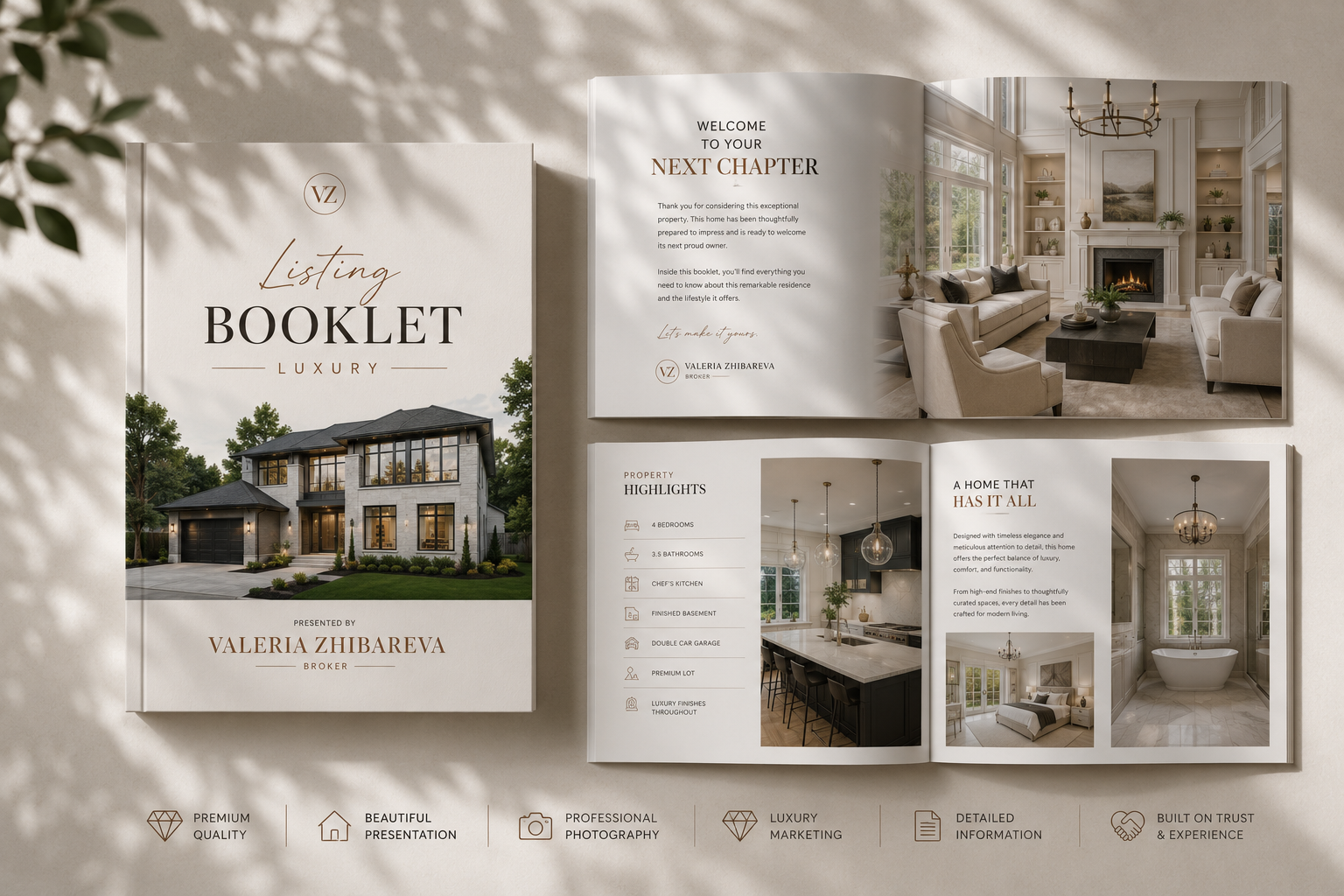 Luxury property listing booklet designed for real estate agent by Trosmo